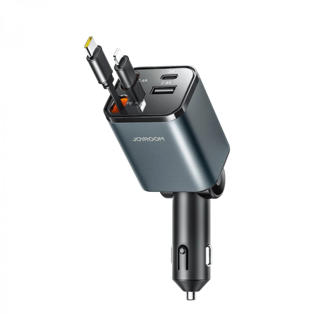 JOYROOM JR-CCL05 50W 4-in-1 Retractable Cable Car Charger Safer & Tider Fast Charging - 18 Months Warranty