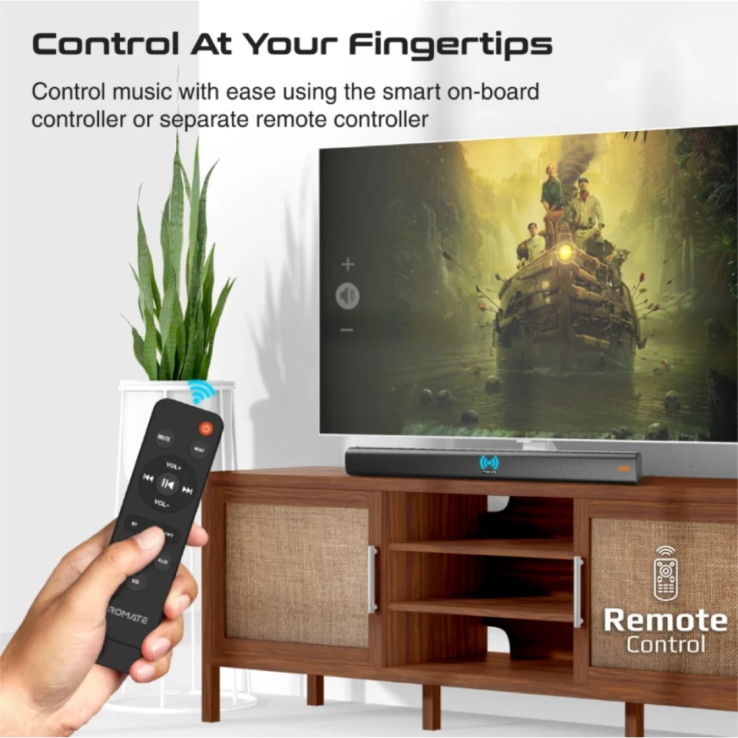 Promate StreamBar-30 Soundbar Speaker, 30W HD Bluetooth Speaker with 10W Subwoofer, Multipoint Pairing, Remote Control