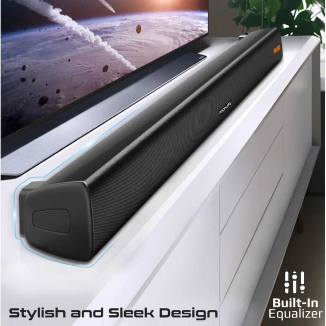 Promate StreamBar-30 Soundbar Speaker, 30W HD Bluetooth Speaker with 10W Subwoofer, Multipoint Pairing, Remote Control