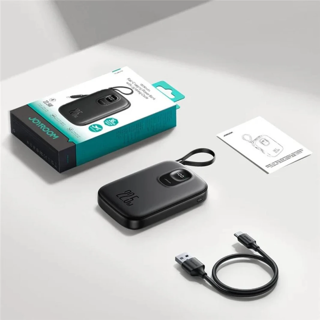 JOYROOM JR-PBF17 10000mAh Mini Power Bank 22.5W Fast Charging Battery with Built-In Type-C Cable - 18 Month Warranty