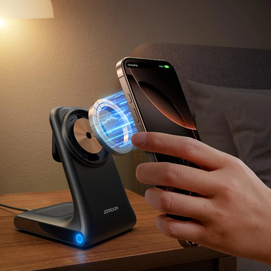 JOYROOM JR-W15 3-in-1 Wireless Charging Station, Ultra Stable, Space-Saving for Phone, Watch & Earbuds - 18 Months Warranty