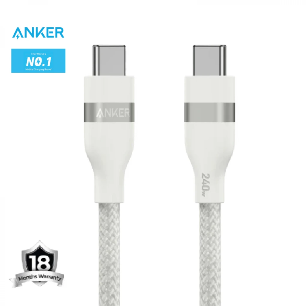 Anker USB-C to USB-C Cable ( 240W, Upcycled-Braided ) White - 18 Month Warranty