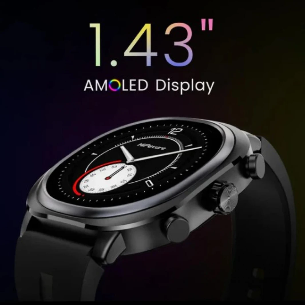 HiFuture AIX 1.43" Amoled Gorilla Glass, Stainless Steel, Sports Mode Automatic Detection Ai - Artificial Intelligence Health Monitoring (Dark Titanium) - 18 Month Warranty