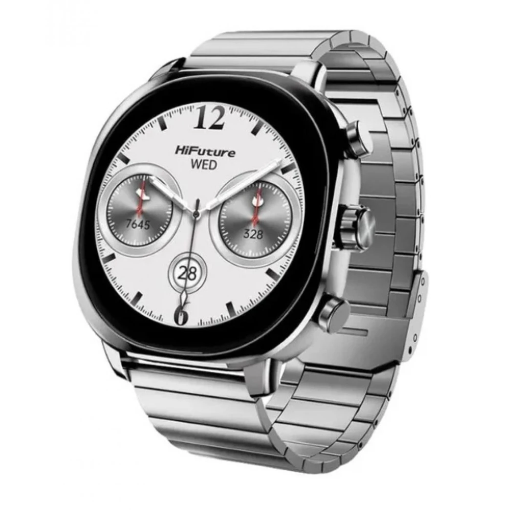 HiFuture AIX 1.43" Amoled Gorilla Glass, Stainless Steel, Sports Mode Automatic Detection Ai - Artificial Intelligence Health Monitoring (Titanium Silver) - 18 Month Warranty