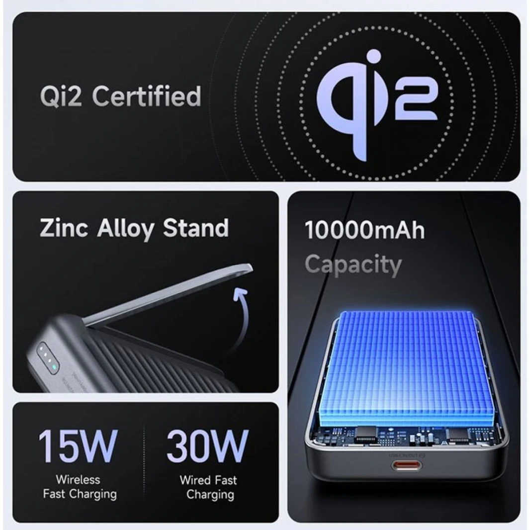MCDODO MC7811 30W QI2 MAGNETIC WIRELESS CHARGING 10000MAH 1C POWER BANK - BLACK - 18 Months Warranty