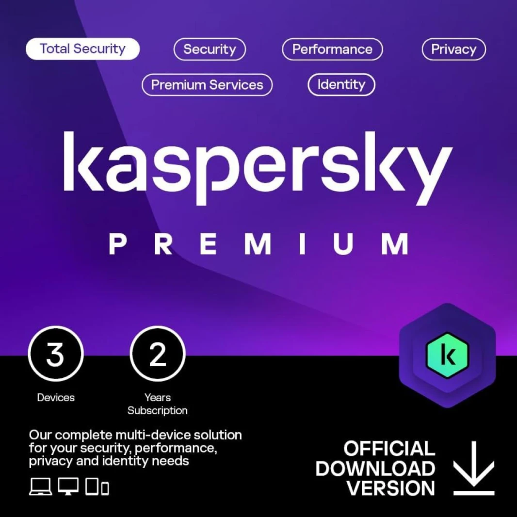 Kaspersky Premium Total Security 3 Devices Anti-Phishing and Firewall Unlimited VPN Password Manager Parental Controls 1 Year PC/Mac/Mobile