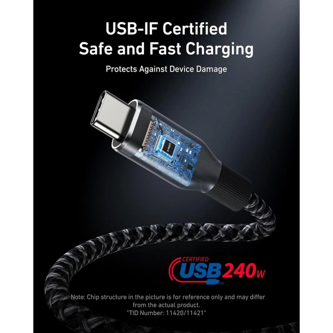 Anker Prime USB C to USB C Cable, 240W 6ft Fast Charging USB C Cable, Upcycled-Braided Nylon w/ Bend Durability, USB 2.0 Cable for iPhone 16, MacBook - 18 Month Warranty
