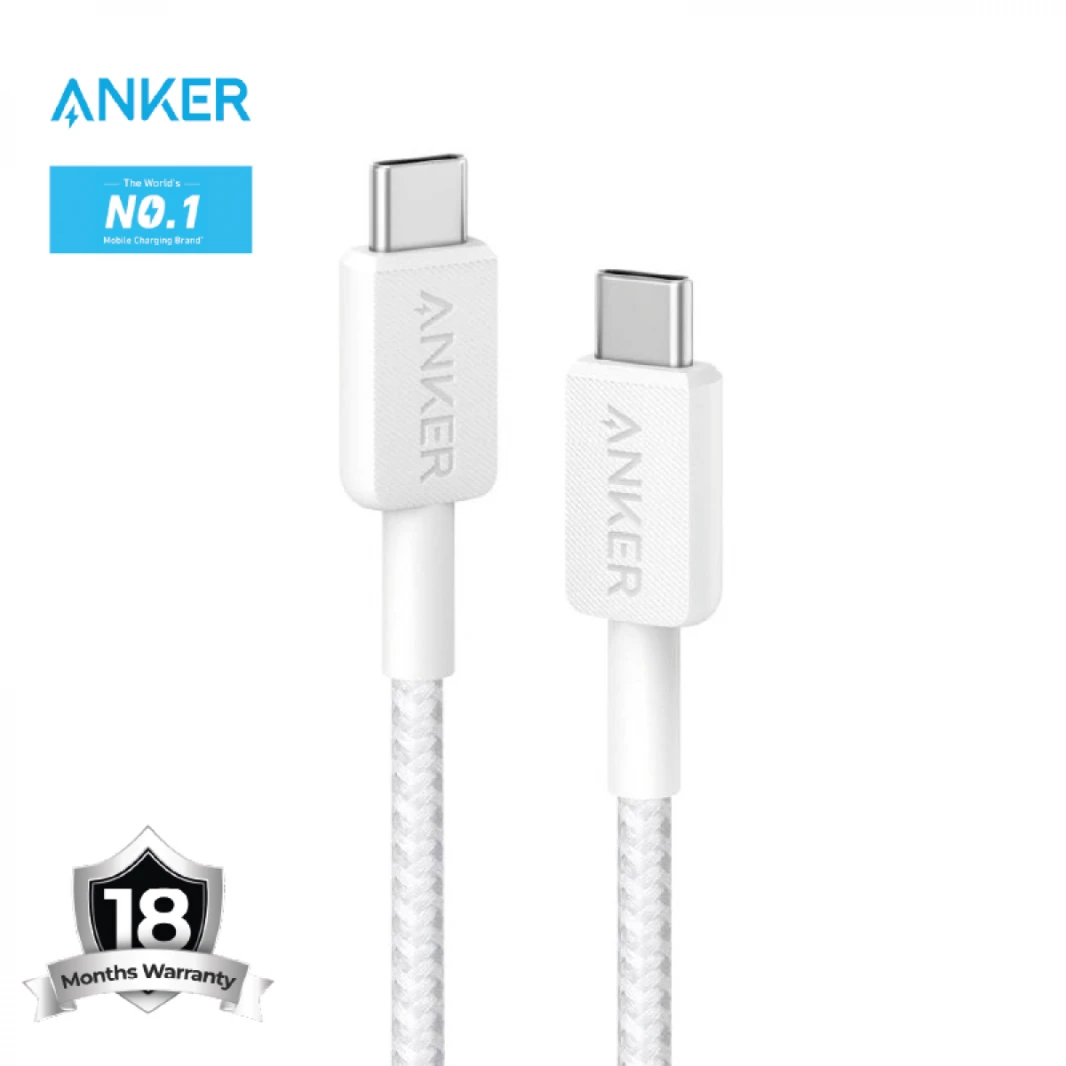 Anker USB-C to USB-C Cable 240W Braided 3ft, - White - 18 Month Warranty