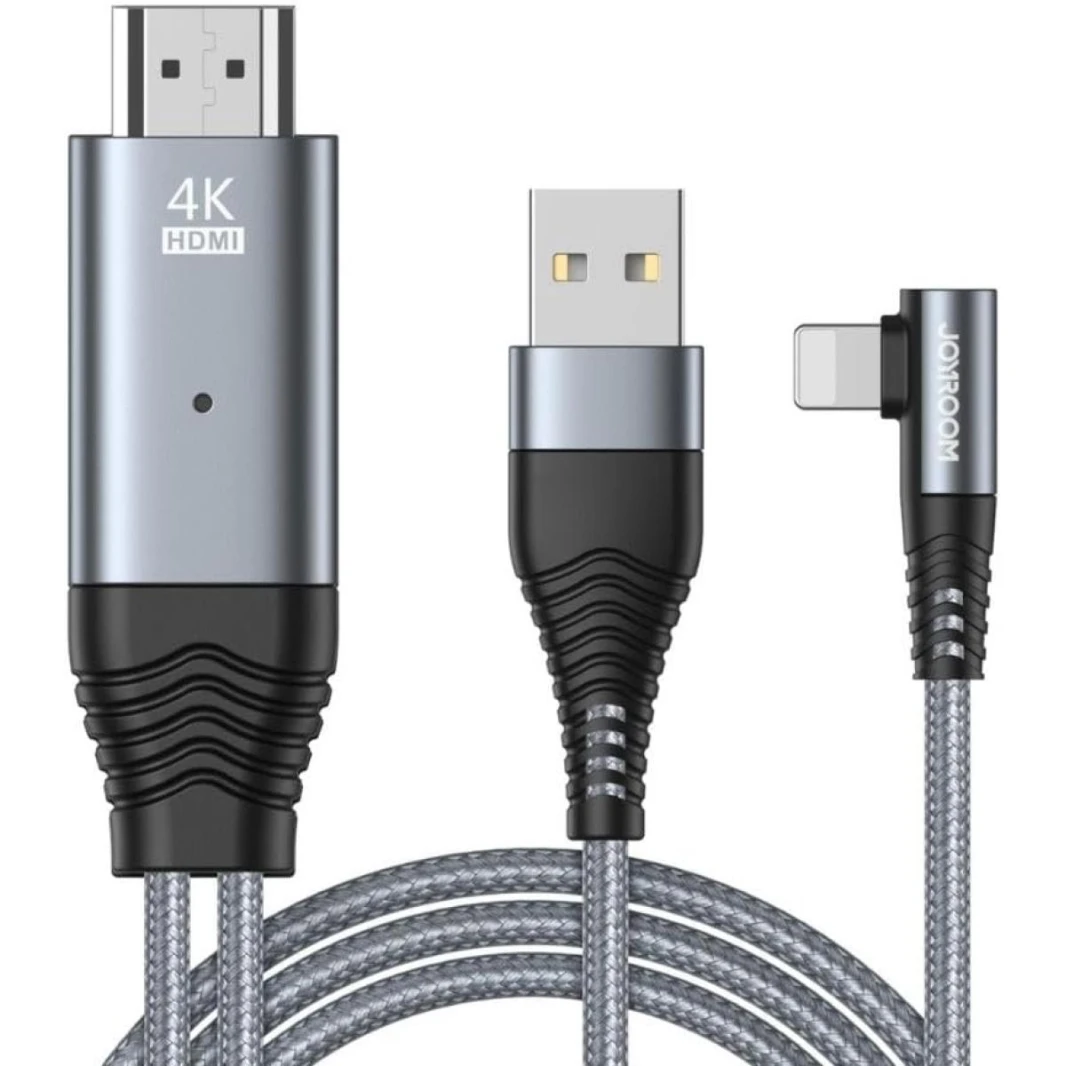 Joyroom SY-35L1 iPhone to HDMI Mirroring Cable Adapter 4K HD Compatible with iOS 8.0 and Above - 3M, Gray