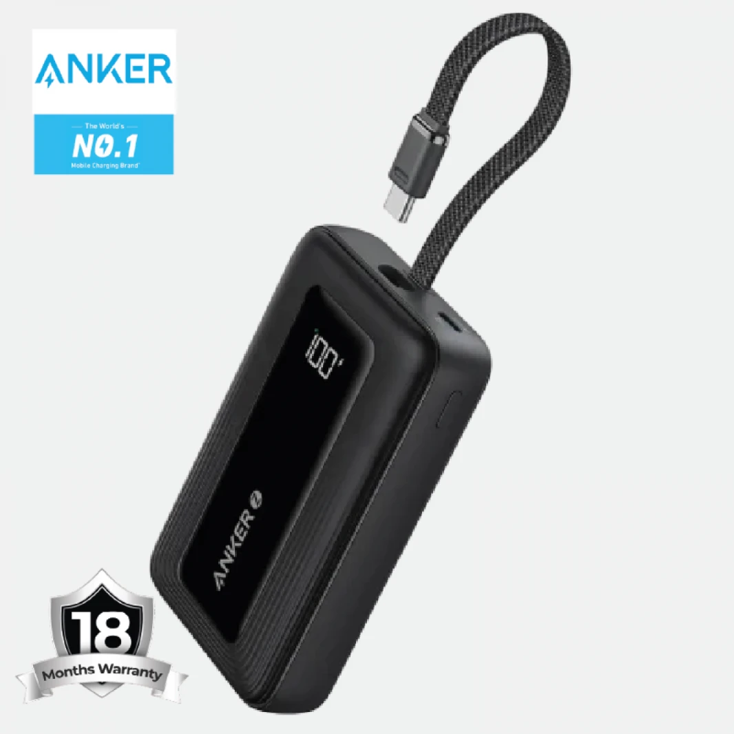 Anker Zolo Power Bank 20000mAh 30W Portable Charger with Built-in USB C Cable A1689 (Black) - 18 Month Warranty