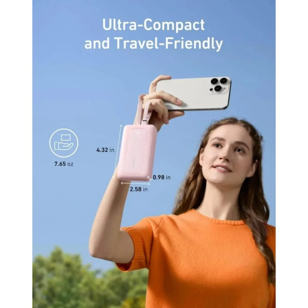 Anker Zolo Power Bank 10000mAh 30W with Built-in USB-C and Lightning Cables A1680 (Blue) - 18 Month Warranty