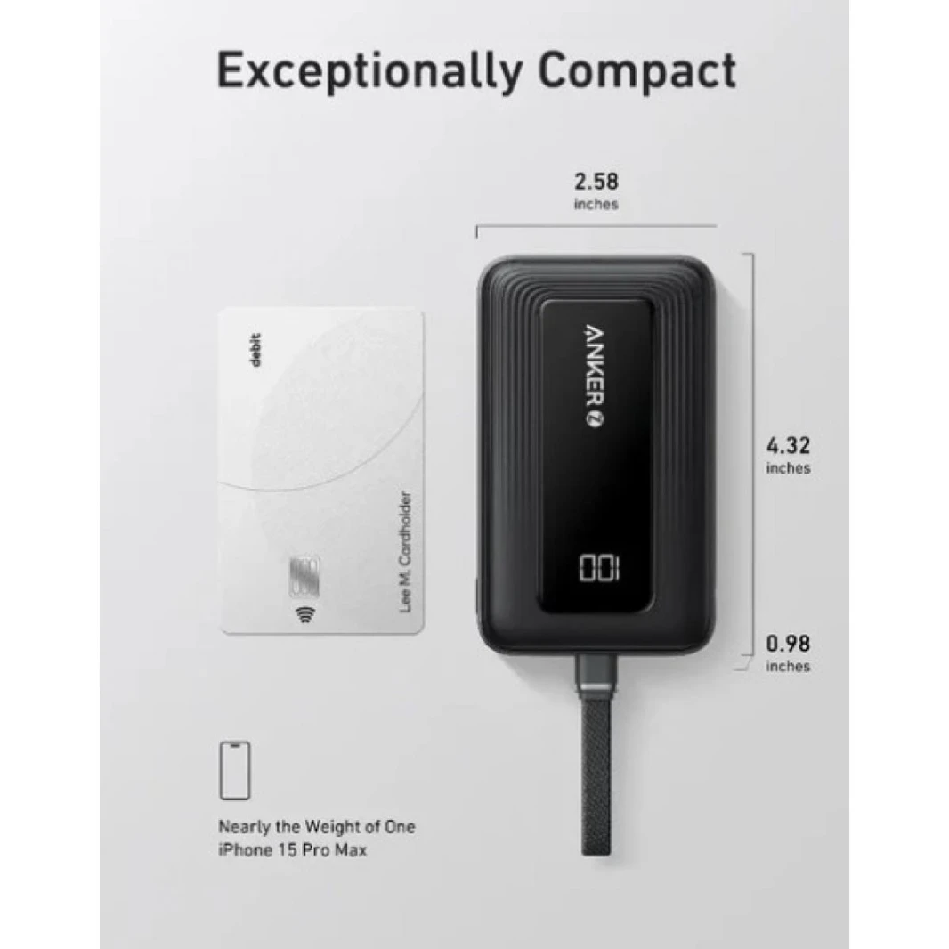 Anker Zolo Powerbank 10000mAh 30W Power Bank Portable Charger with Built-in USB C Cable A1688 (White) - 18 Month Warranty