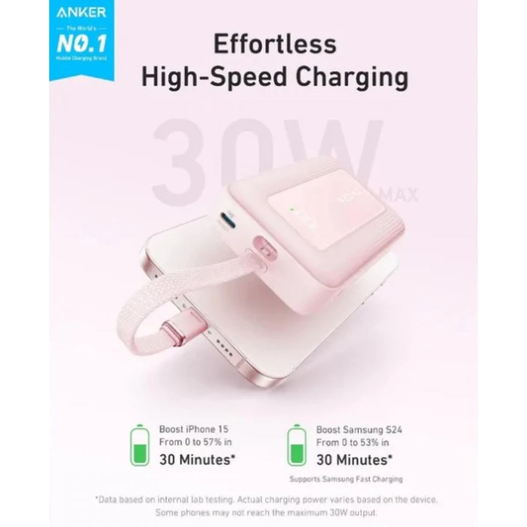 Anker Zolo Powerbank 10000mAh 30W Power Bank Portable Charger with Built-in USB C Cable A1688 (White) - 18 Month Warranty