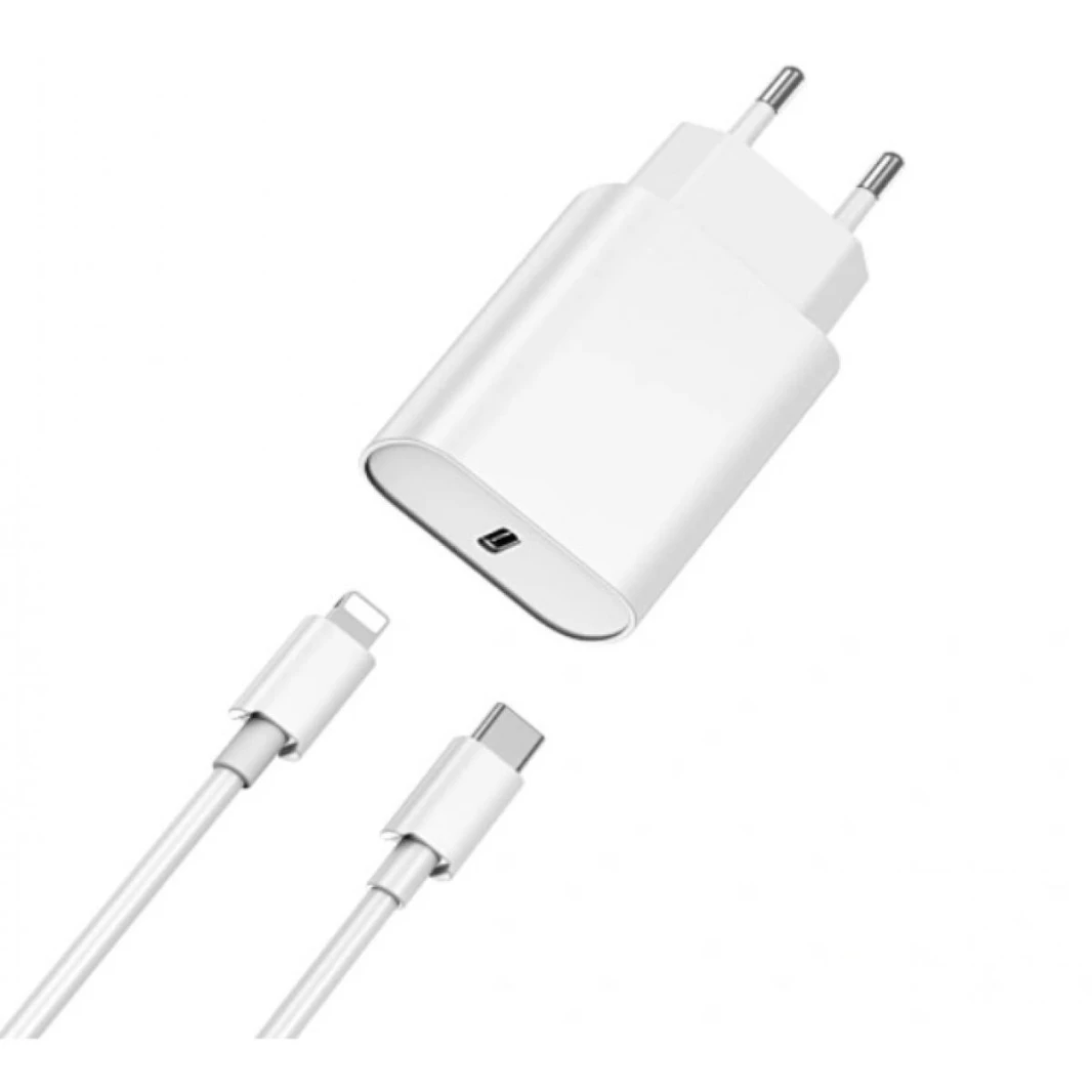 WIWU Wall Charger with 20W PD Single Port USB Wall Plug Black White Charging + USB C to Lightning Cable