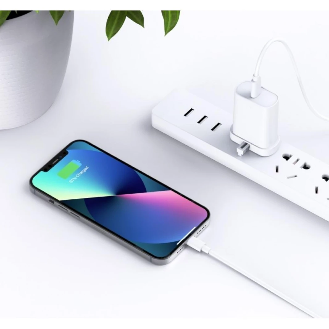 WIWU Wall Charger with 20W PD Single Port USB Wall Plug Black White Charging + USB C to Lightning Cable