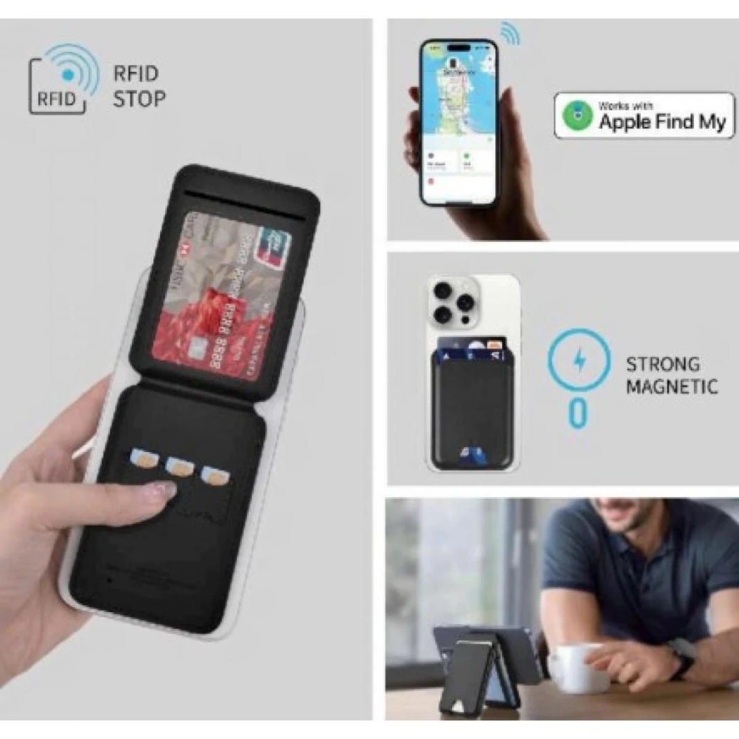 WIWU Mag Wallet FM MW-005 Apple-Certified Slim & Magnetic Functionality Connect To Find My Phone App Find Your Wallet - Black