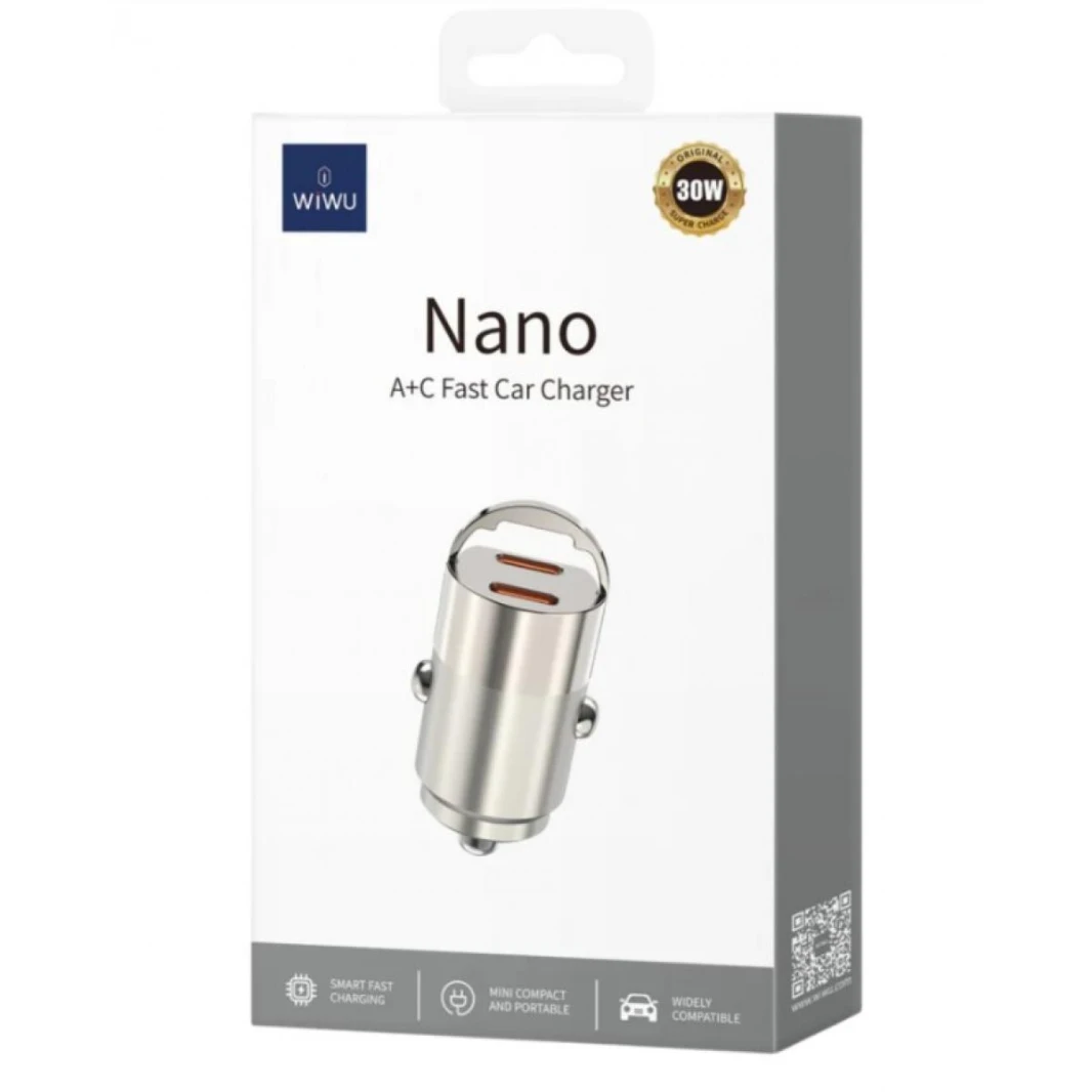 WIWU WI-QC029 Nano Dual C 30W Fast Car Charger Compact & Powerful – Titanium