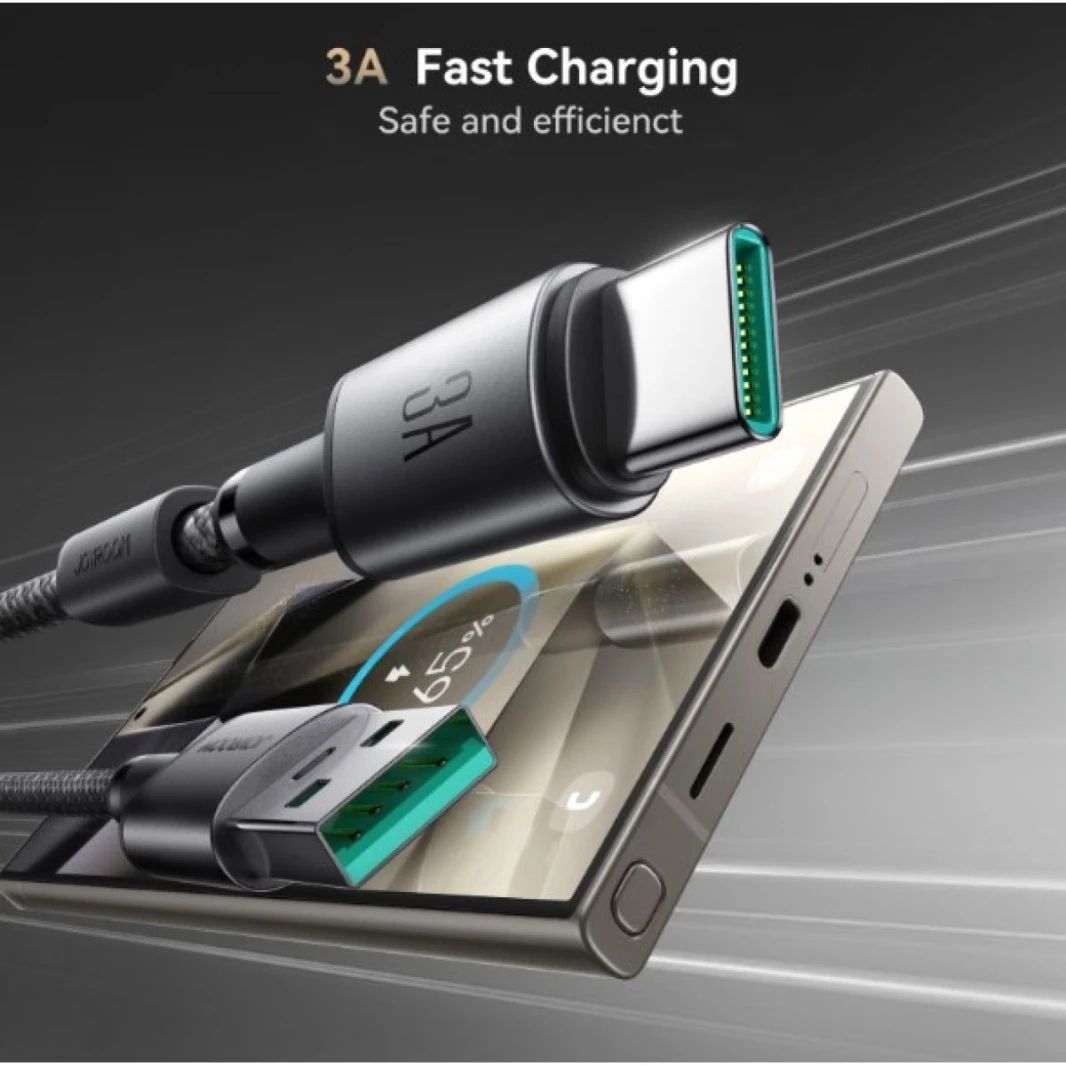 JOYROOM S-A50 3A 480Mbps Fast Charging Data Cable, USB-A to Type-C Cable 1.2m with Magnet Holder for Cable Management