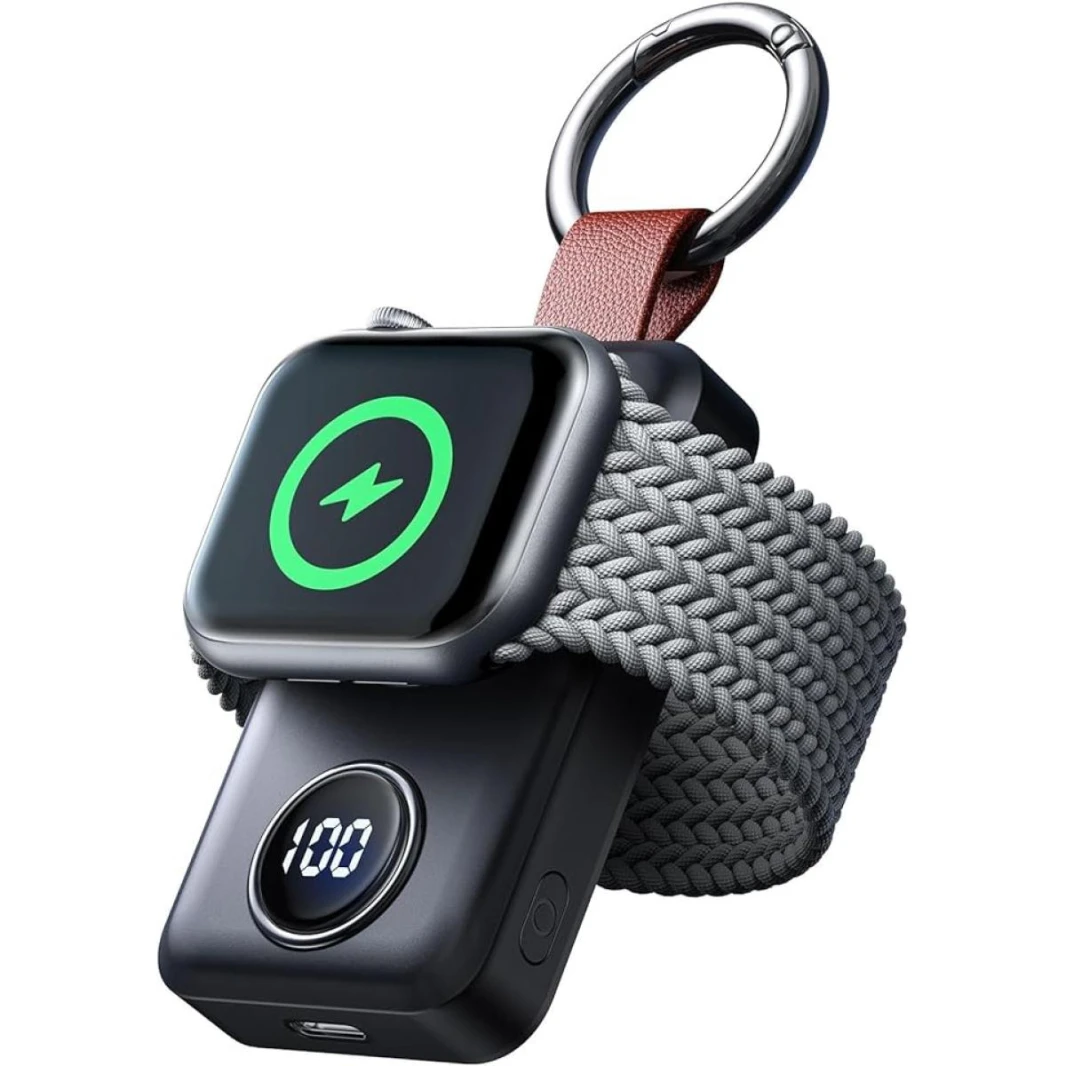 JOYROOM WQW01 Portable 2000mAh Wireless Charger Compatible for Apple Watch Series Compact Magnetic iWatch Charger Keychain Style Travel Essentials (Black) - 18 Month Warranty