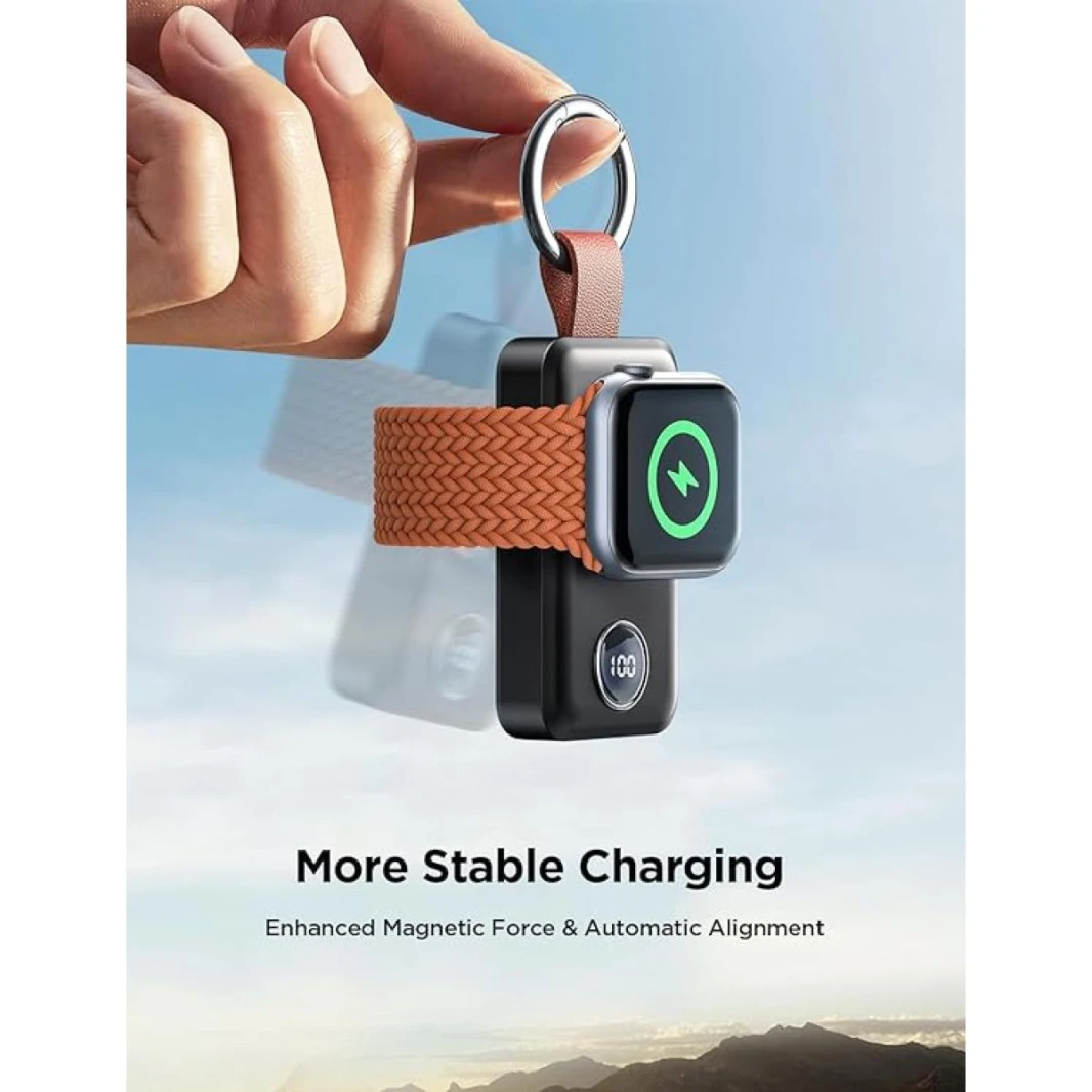 JOYROOM WQW01 Portable 2000mAh Wireless Charger Compatible for Apple Watch Series Compact Magnetic iWatch Charger Keychain Style Travel Essentials (Black) - 18 Month Warranty