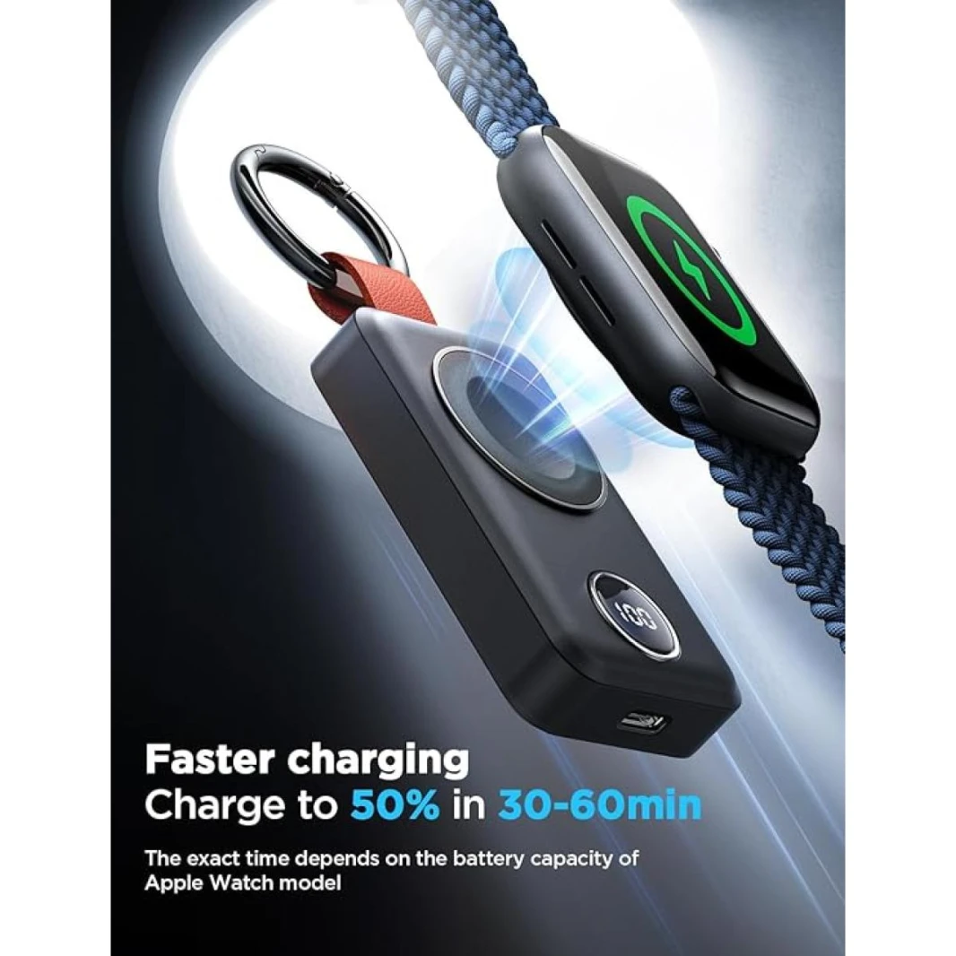 JOYROOM WQW01 Portable 2000mAh Wireless Charger Compatible for Apple Watch Series Compact Magnetic iWatch Charger Keychain Style Travel Essentials (Black) - 18 Month Warranty
