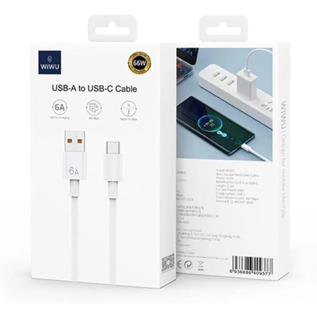 WIWU G104 66W Youpin Series USB to Type-C Data Cable 1.2m - White, White, 1.2 m