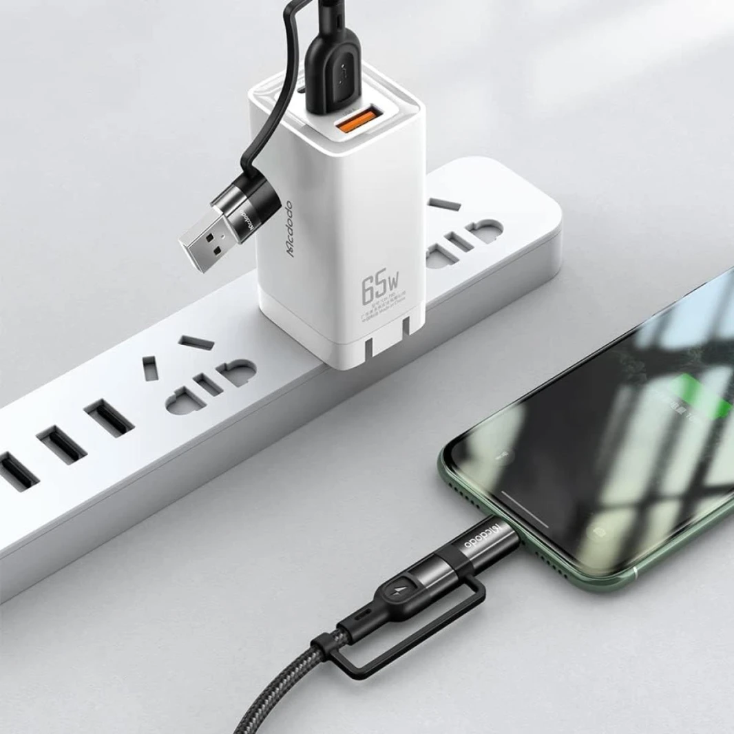 Mcdodo 4 in 1 Charging Cable, USB C, 4.8 ft (1.2 m), 3A, Fast Charging, QC 3.0, PD60W, High Speed Data Transfer, Alloy Connector, Reinforced Nylon Braid, Lightning/Type C, Multi-Function for Type-C