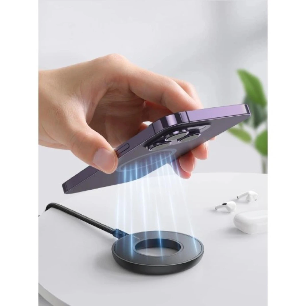 Magnetic Wireless Charger Fast charging UP to 15W Works with USB-A & USB-C chargers 1.2m braided cable
