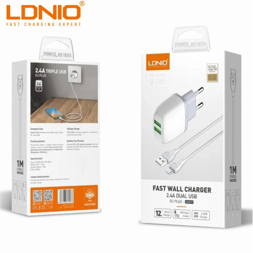 LDNIO A2219 FAST WALL CHARGER 2.4A DUAL USB EU