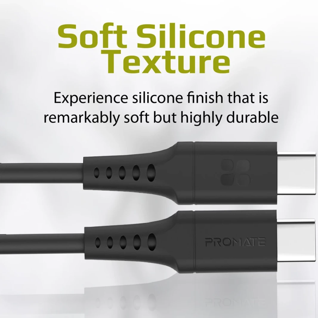 Promate USB-C Cable with 60W PD, 480Mbps Data Transfer and 2M Silicone Cord