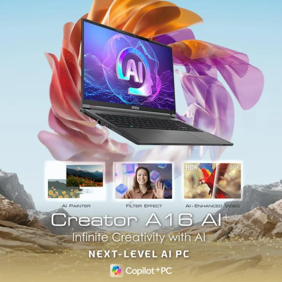 Laptop MSI Creator A16 AI+ Copilot+  AMD Ryzen™ AI 9 365 50 NPU TOPS, NVIDIA GeForce RTX 4060 8GB, 16" QHD+ 240Hz Aluminum LightWeight - Lunar Gray
