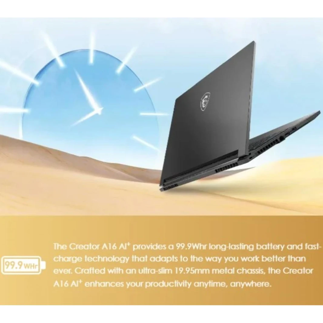 Laptop MSI Creator A16 AI+ Copilot+  AMD Ryzen™ AI 9 365 50 NPU TOPS, NVIDIA GeForce RTX 4060 8GB, 16" QHD+ 240Hz Aluminum LightWeight - Lunar Gray