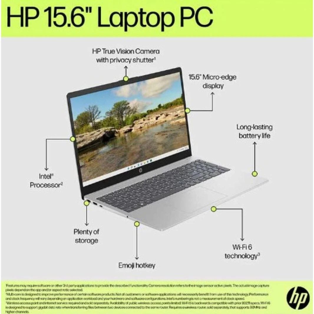 HP Laptop 15-fd1016ne Intel® Core™ Ultra 7 155H High-Preform. Processor Up to 4.8 GHz,16 GB DDR5, 15.6" FHD IPS Micro Edge - Natural Silver