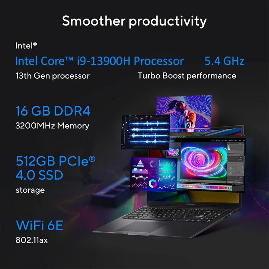 ASUS Vivobook 16X Creator Series Intel Core™ i9-13900H Processor NVIDIA GeForce RTX 4050 6GB GDDR6 16.0" IPS 2.5K 144Hz Refresh Rate - Indie Black