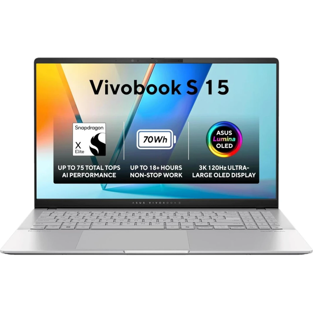 New Laptop ASUS Vivobook S 15 OLED | Snapdragon® X Elite X1E 78 100 Processor, Qualcomm® AI Engine 32GB DDR5X , 15.6 inch 3K OLED 120Hz Very Long Rang Battery