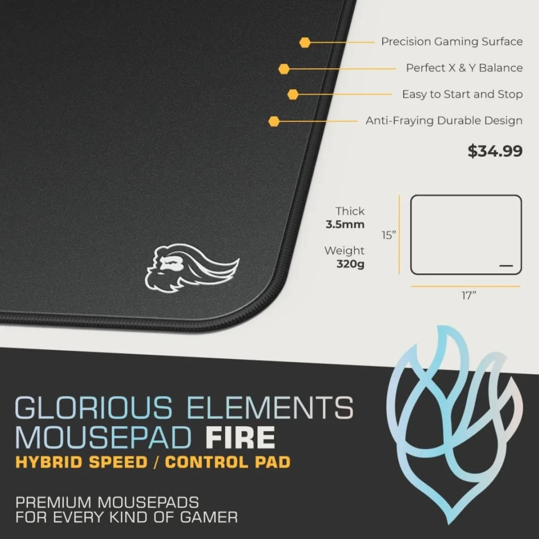 عناصر رائعة Mousepad - XL Mouse Pad -Foam Core Hybrid Comple Computer Desk Pad for Speed ​​Gaming 430x380x4mm (Fire)