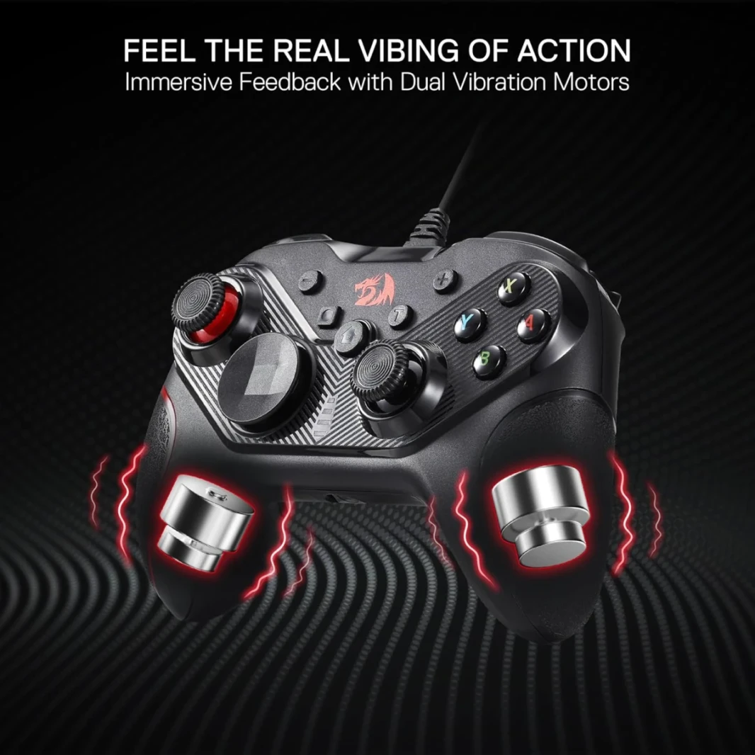 Redragon G710 Wired Gaming Controller - محركات الاهتزاز المزدوجة ، الزناد السريع ، التصميم المريح ، 4 مفاتيح قابلة للبرمجة ، وحدات الماكرو القابلة للتخصيص ، مرتفعات عصا التحكم القابلة للتعديل - العمل لجهاز الكمبيوتر & Android & NS - الأسود