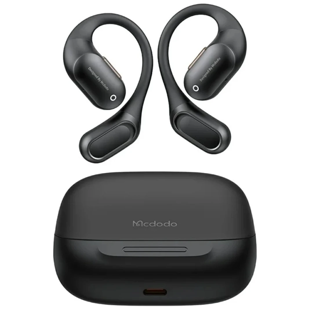 McDodo HP-007 Open-Ear Open True Wireless Earbuds مع عرض LED BT Headphones IPX4 مقاومة للماء ، حتى 24 ساعة وقت اللعب-أسود