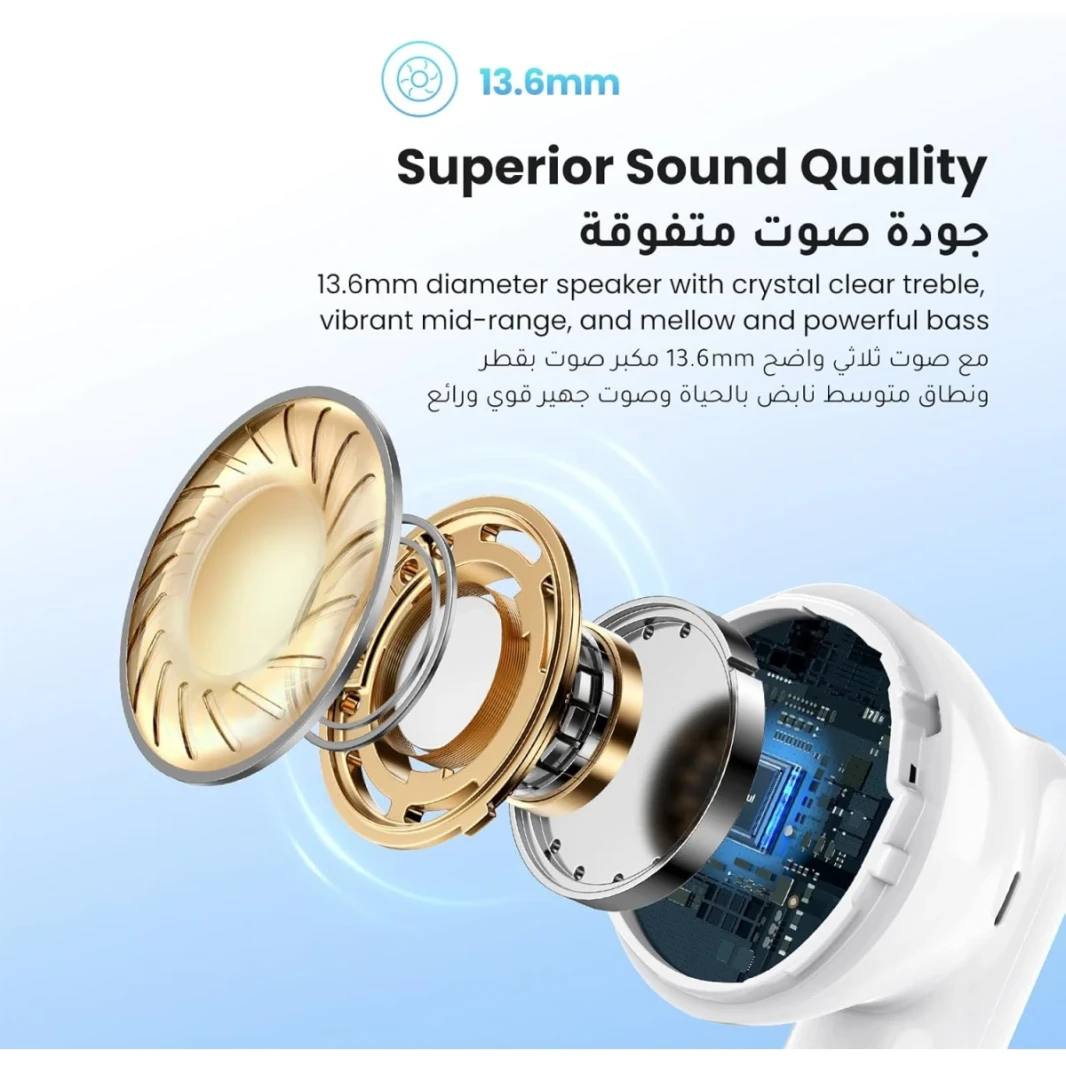 Ugreen WS201 Hitune H5 سماعة سماعة سماعة أذن نصف في الأذن ، بلوتوث 5.3 ، 4 سماعات رأس إلغاء الضوضاء MIC ، شحن سريع 26 ساعة ، سائق كبير 13.6 ملم ، وضع IPX5 الخفيف ماء-وضع لعبة مقاومة للماء-أبيض