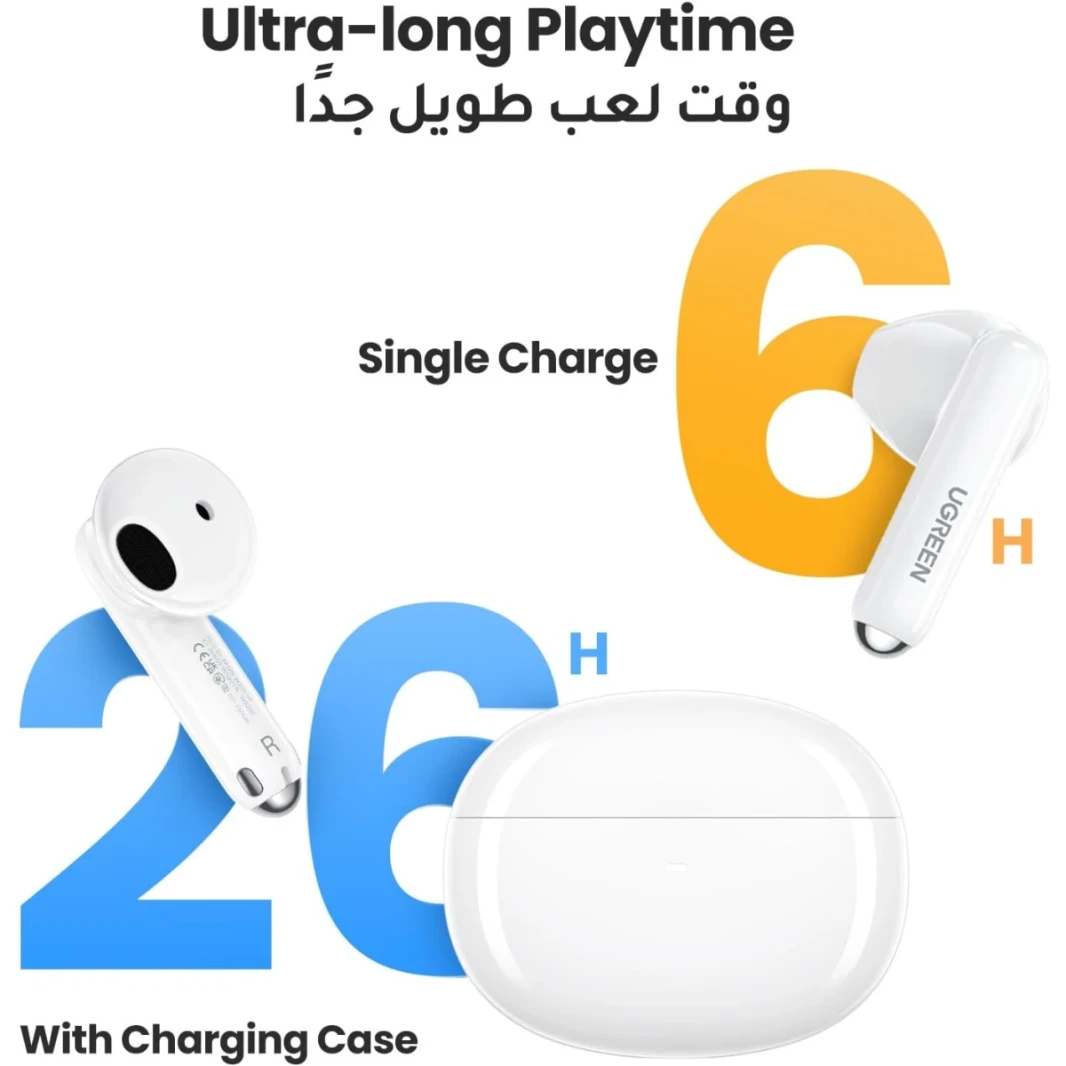 Ugreen WS201 Hitune H5 سماعة سماعة سماعة أذن نصف في الأذن ، بلوتوث 5.3 ، 4 سماعات رأس إلغاء الضوضاء MIC ، شحن سريع 26 ساعة ، سائق كبير 13.6 ملم ، وضع IPX5 الخفيف ماء-وضع لعبة مقاومة للماء-أبيض