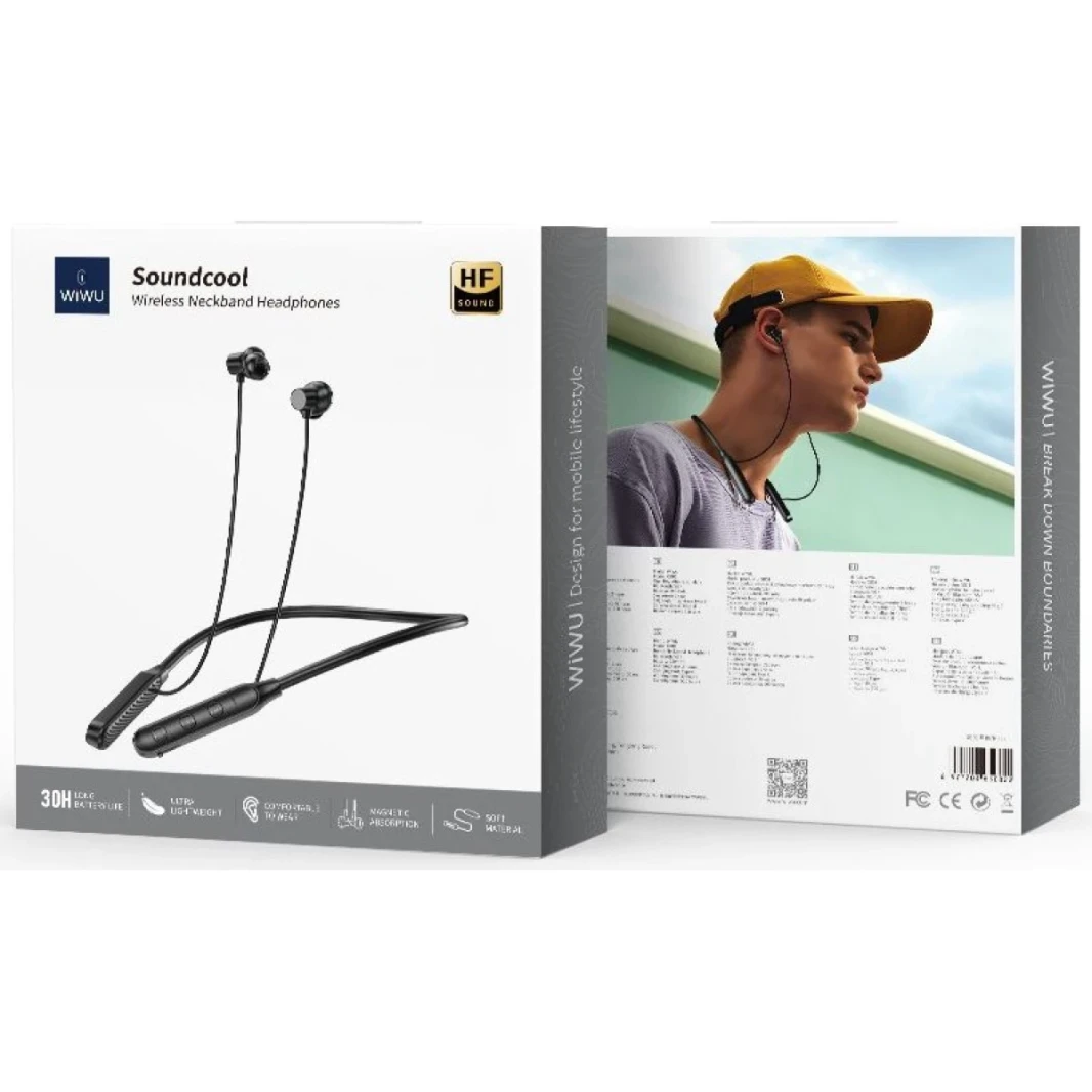 سماعات الأذن اللاسلكية Flex Wiwu GB01 ، بلوتوث 4.2 ، صوت صافي HIFI ، بطارية Long Life ، حتى 30 ساعة وقت الموسيقى - أسود