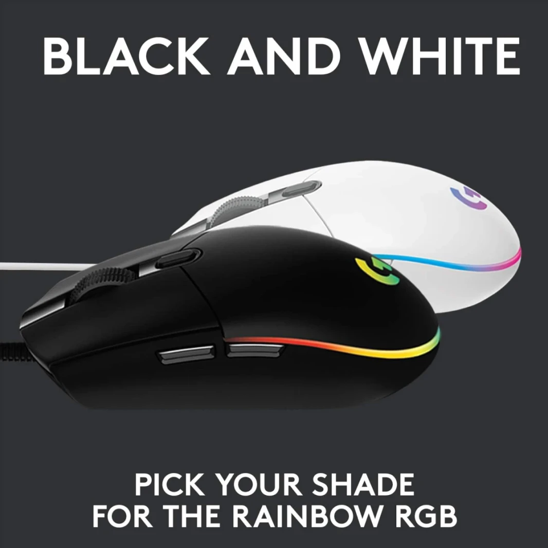 Logitech G203 Wired Gaming Mouse ، 8000 DPI ، تأثير قوس قزح بصري Lightsync RGB ، 6 أزرار قابلة للبرمجة ، ذاكرة على متن الطائرة ، رسم خرائط الشاشة ، الكمبيوتر/MAC Compatible والكمبيوتر المحمول - Black