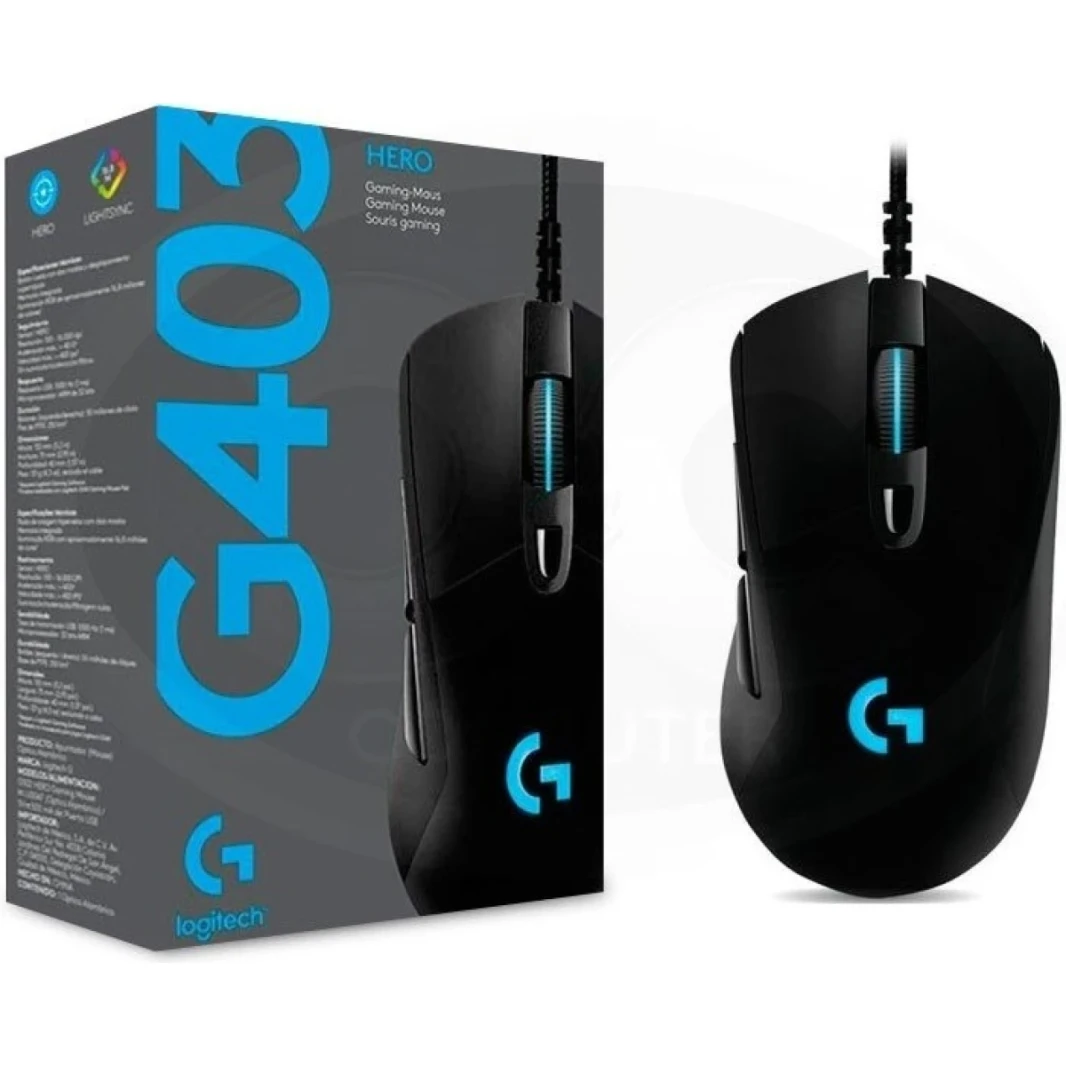 Logitech G403 Hero 25K Gaming Mouse ، Lightsync RGB ، خفيفة الوزن 87G+10G اختياري ، كابل مضفر ، 25 ، 600 نقطة في البوصة ، قبضة الجانب المطاطي ، الأسود