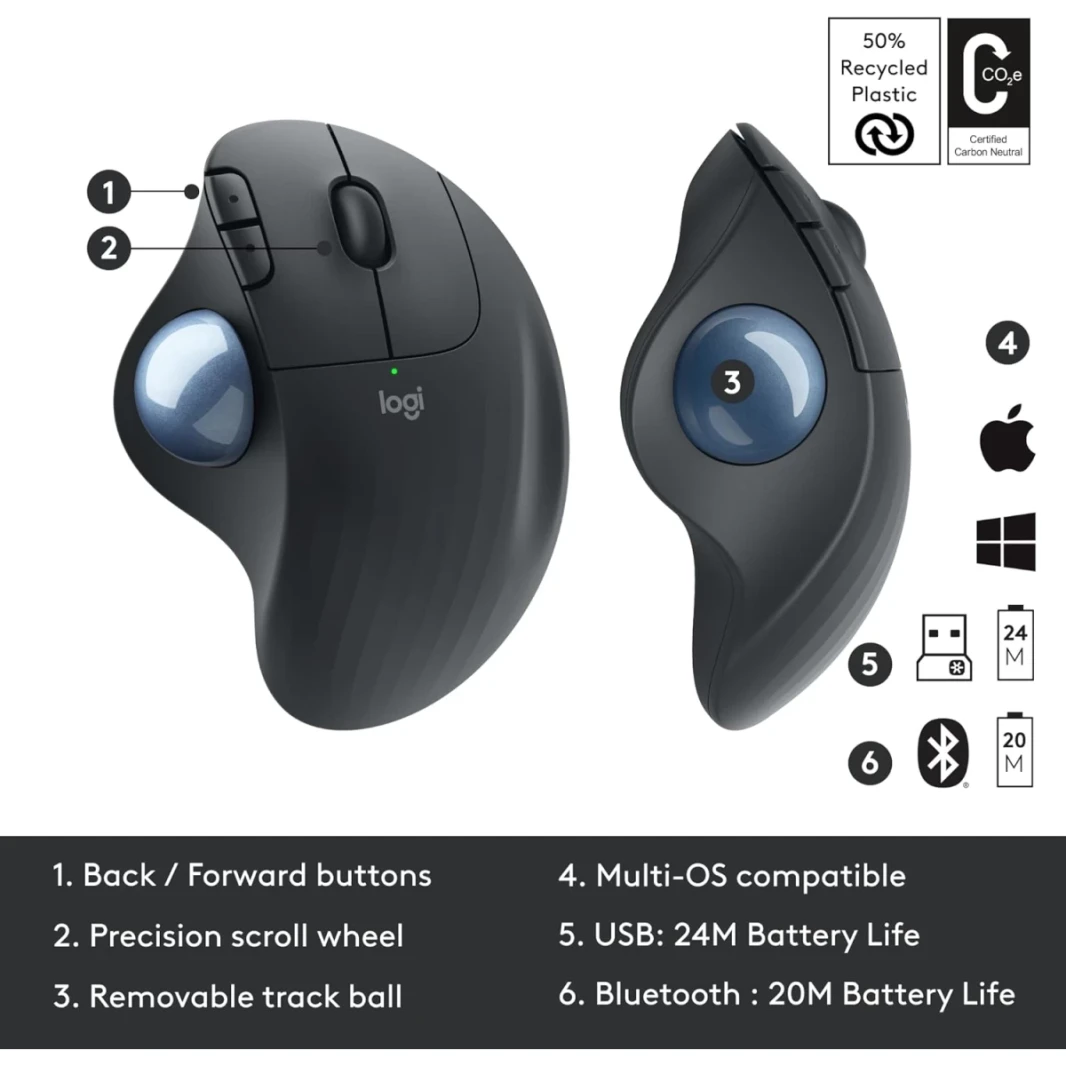 Logitech NEW ERGO M575 Wireless Trackball Mouse Easy Thumb Control Precision & Smooth Tracking Ergonomic Comfort Design  Windows & Mac - Graphite