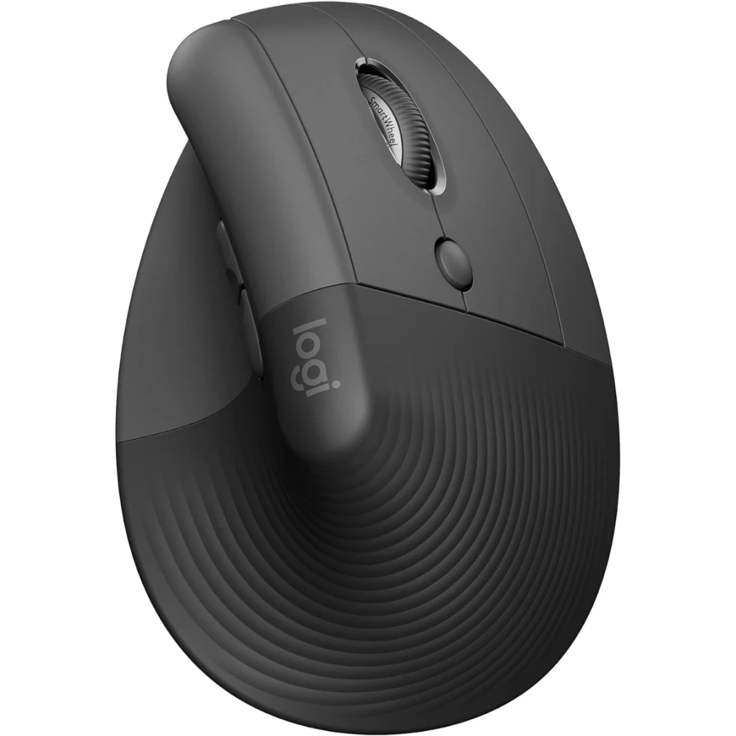 Logitech جديد الرفع الرأسي الرأسي الماوس اللاسلكي ، بلوتوث هادئ نقرات 4 أزرار لنظام التشغيل Windows/MacOS/iPados ، الكمبيوتر المحمول ، الكمبيوتر ، الجرافيت