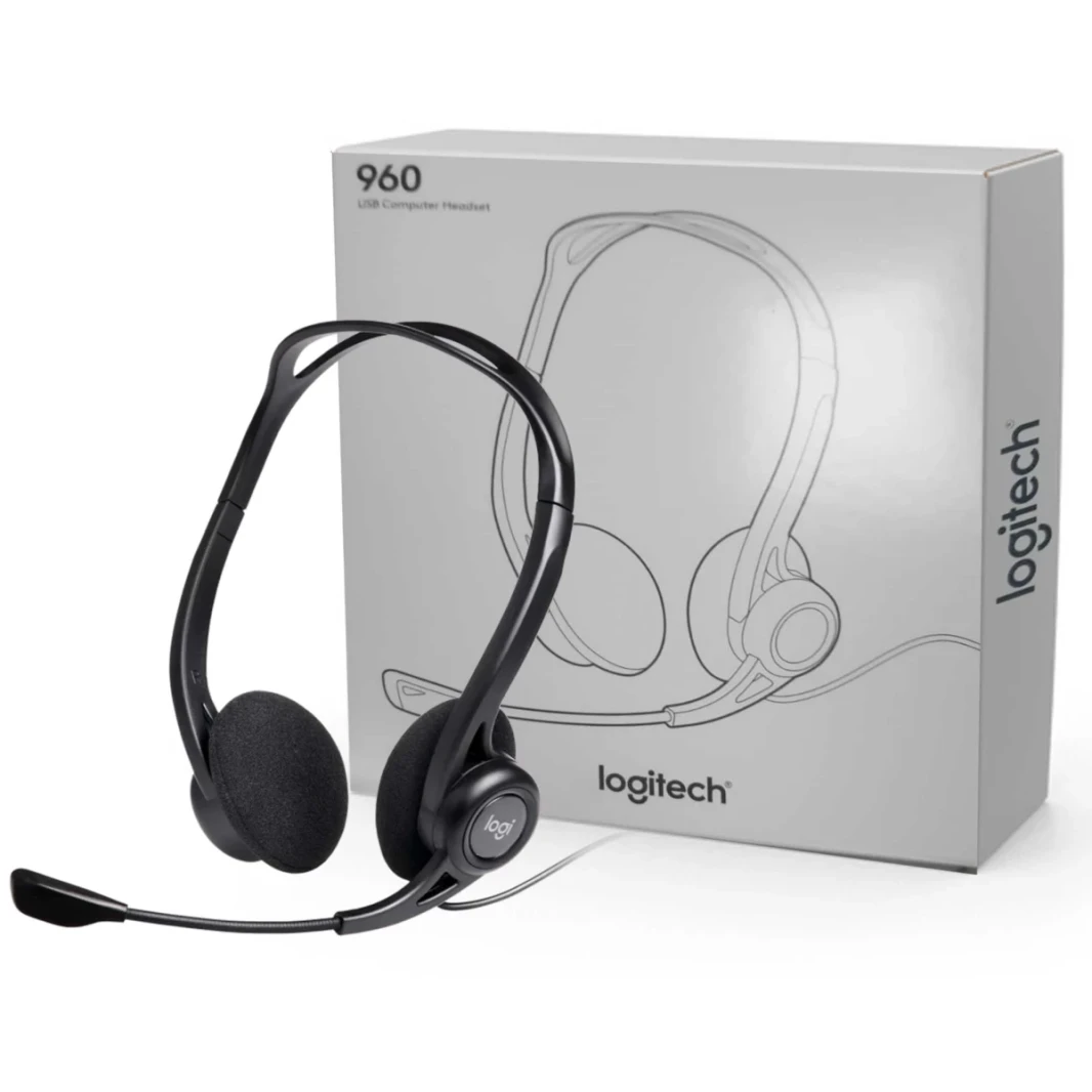 Logitech 960 USB (Windows & MAC) Noise-cancelling w/ Mute Button Stereo Headset