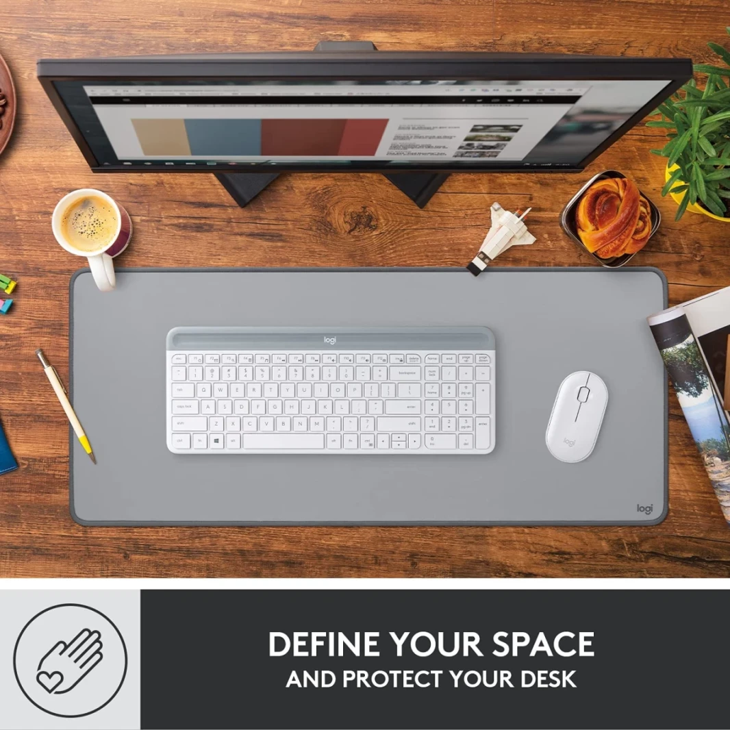 Logitech Padstudio Series Mouse Mouse مع مواد متينة قاعدة مطاطية مضادة للانزلاق ، منتصف رمادية