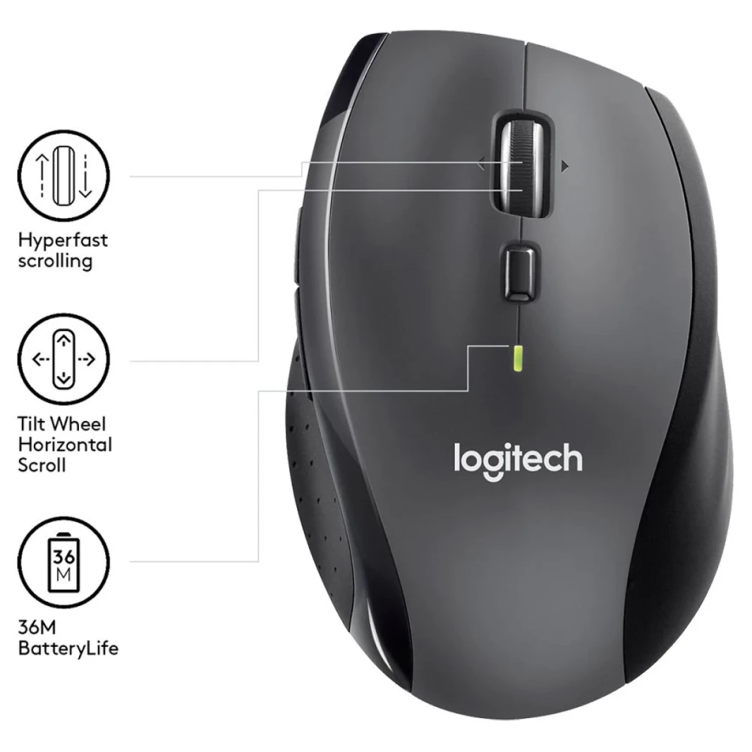 Logitech M705 Marathon Wireless Mouse ، 2.4 GHz USB مستقبل توحيد ، 1000 نقطة في البوصة ، 5 أزرار قابلة للبرمجة ، بطارية لمدة 3 سنوات ، متوافقة مع الكمبيوتر الشخصي ، MAC ، الكمبيوتر المحمول ، Chromebook-Black
