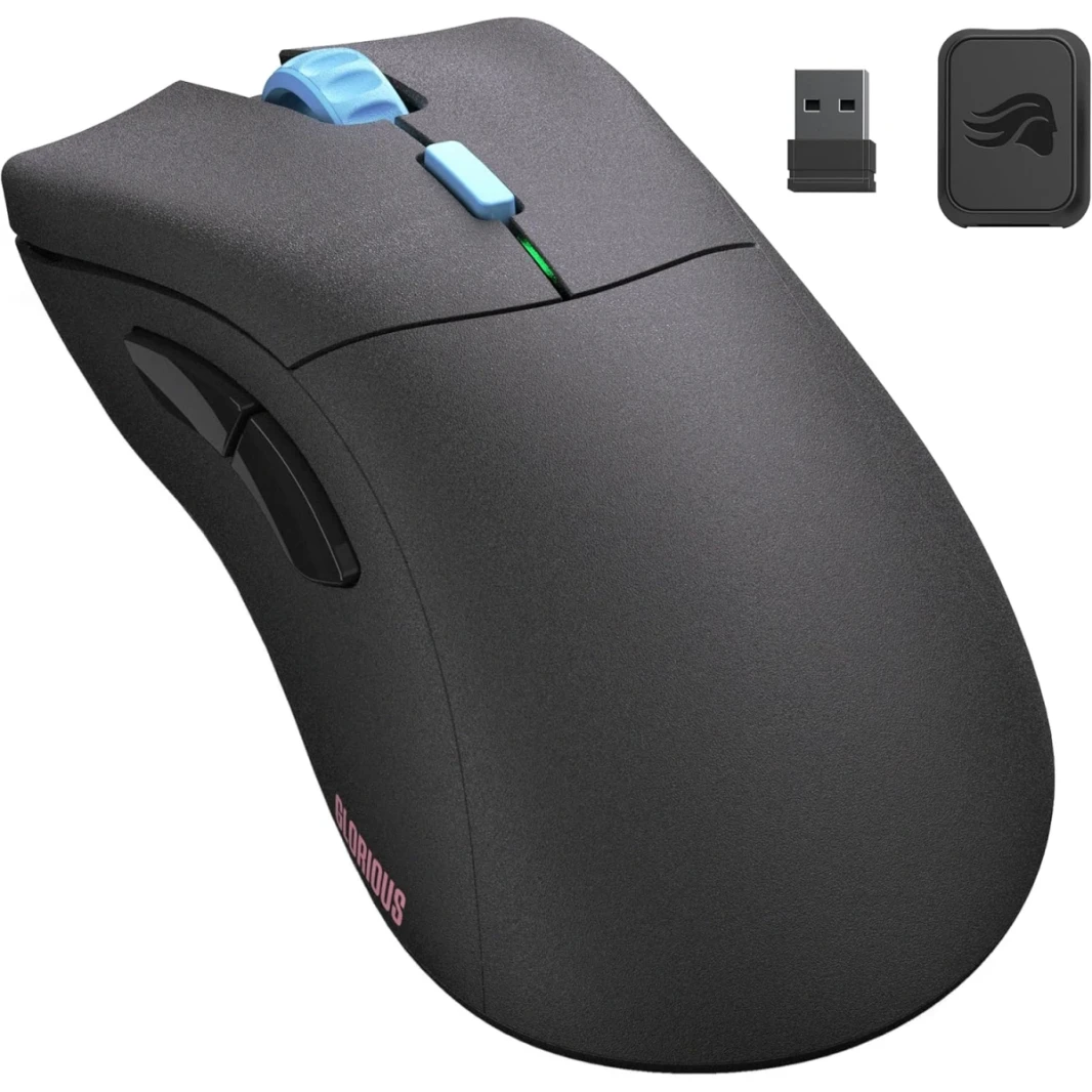 MODEL GOMRIOUS D PRO MOUSE WIRELECTAL MOUSE ، يصل إلى 19000 نقطة في البوصة ، 6 أزرار إجمالية قابلة للتطبيق ، مستشعر BAMF المجيدة ، حافة مدورة 100 ٪ PTFE MOUSE ، DONGLE 2.4GHz ، Black