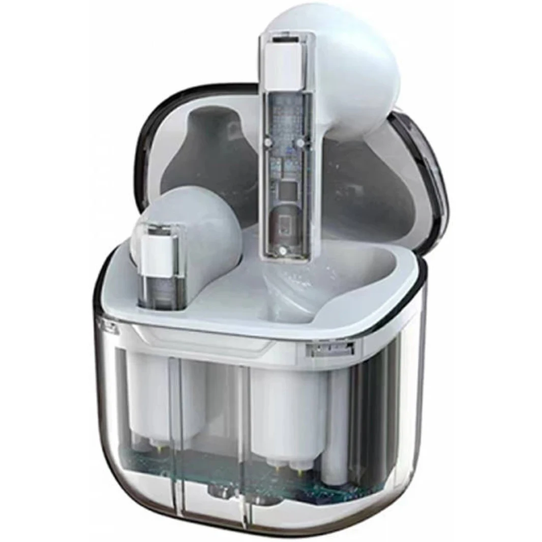 Wiwu TWS11 Ghost Shapeance TWS Airbuds ، استريو لاسلكي حقيقي ، مكالمات استريو خالية من اليدين ، نطاق 10 أمتار ، BT V5.3 ، عمر البطارية الكلي 22H ، مساعدين صوتيين الدعم ، تصميم الكابلات الصفرية - أبيض